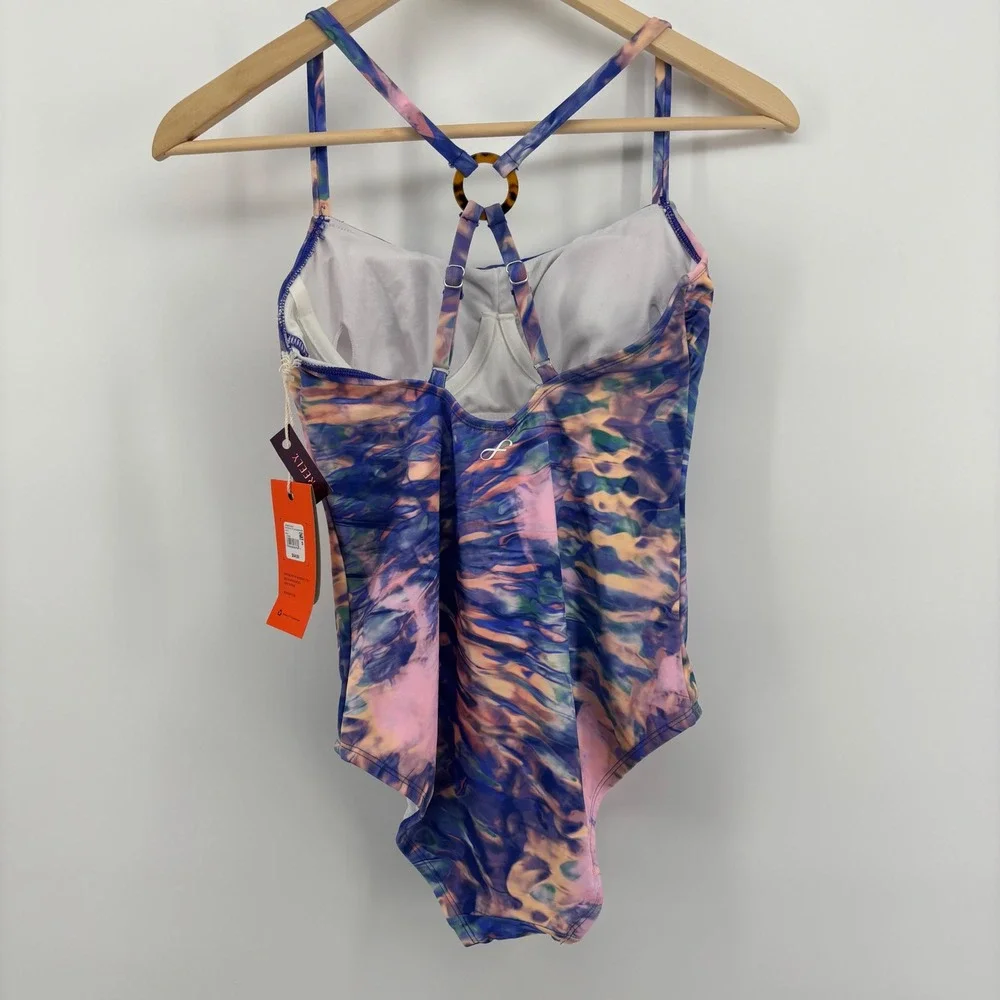 Freely One Piece Swimsuit Womens Small Blue Multi NWT RingBack Underwire Tie Dye